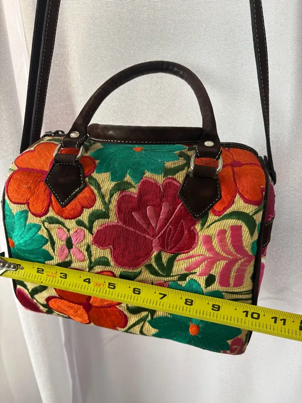 Floral Tapestry Mexican Embroidered Tapestry Bag Bright Colors BOHO EUC - Image 9