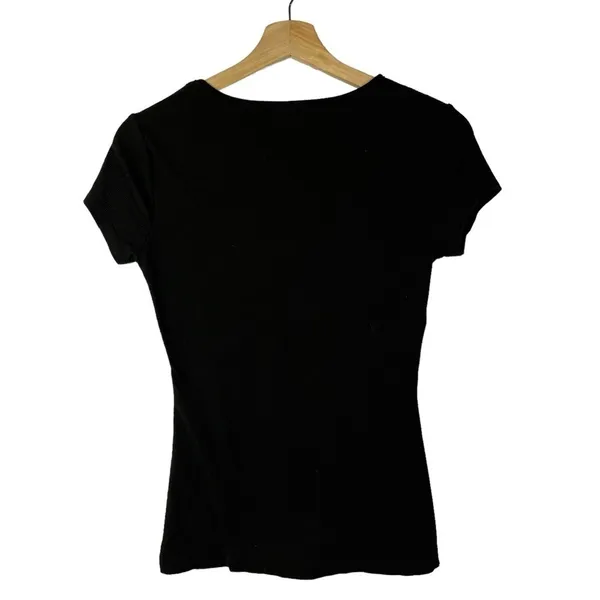 Rue 21 Black Ribbed V-Neck Short Sleeve Fitted Tee S‎ - Image 2