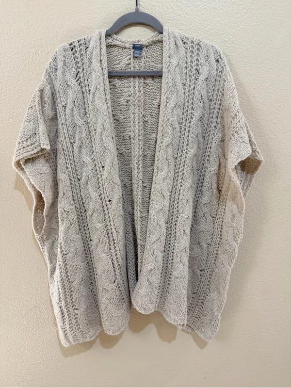 Aerie One Size Cream Cable Knit Open Front Cardigan Oversized Boho Sweater - Image 2