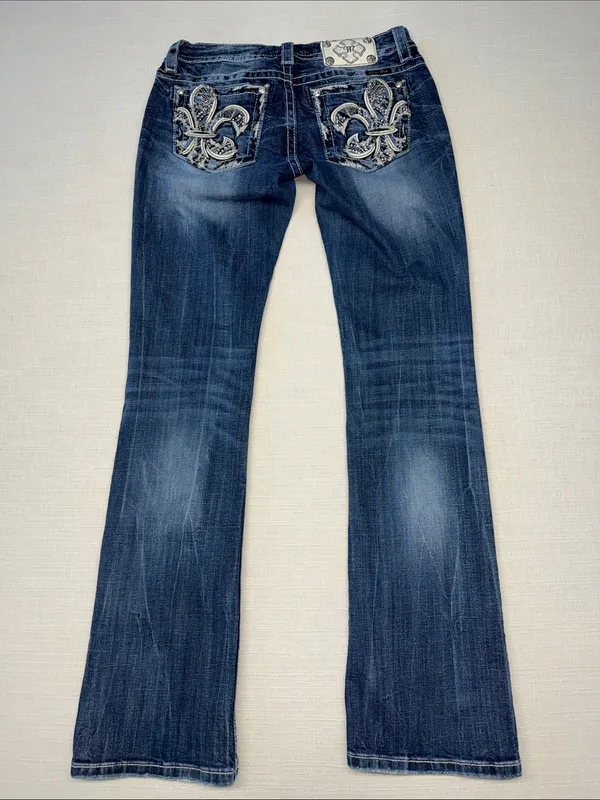 Miss Me Dark Blue Faded Flare Jeans - Image 4