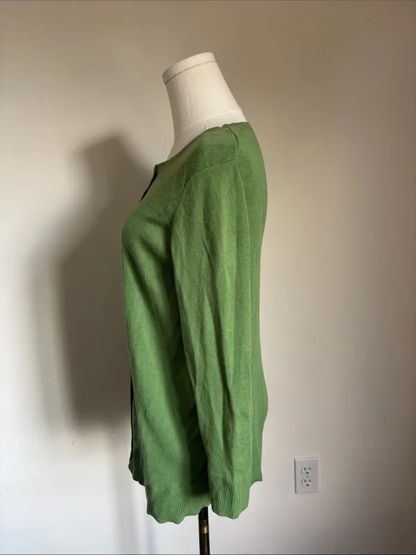 LOFT Green Button-Front Crewneck Cardigan - Image 3