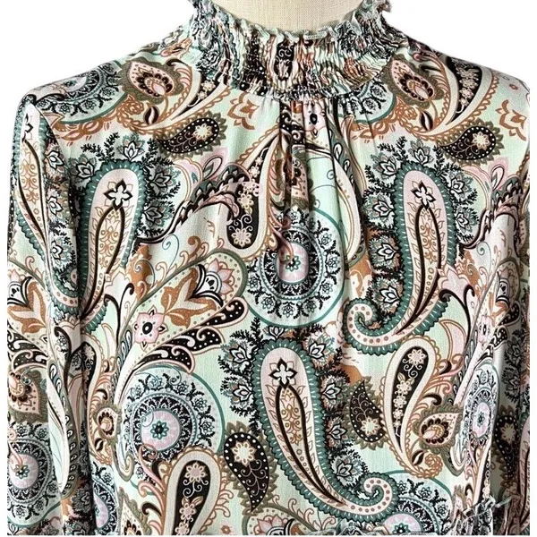 $138‎ Anthropologie Cady Tiered Longsleeve Mint Paisley Tunic Dress XS - Image 7