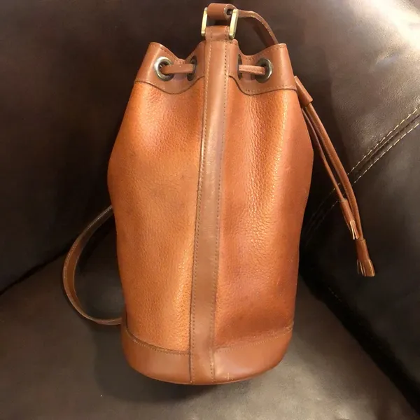 BURBERRYS Brown Leather Drawstring Bucket Bag Nova Check Lining VINTAGE - Image 7