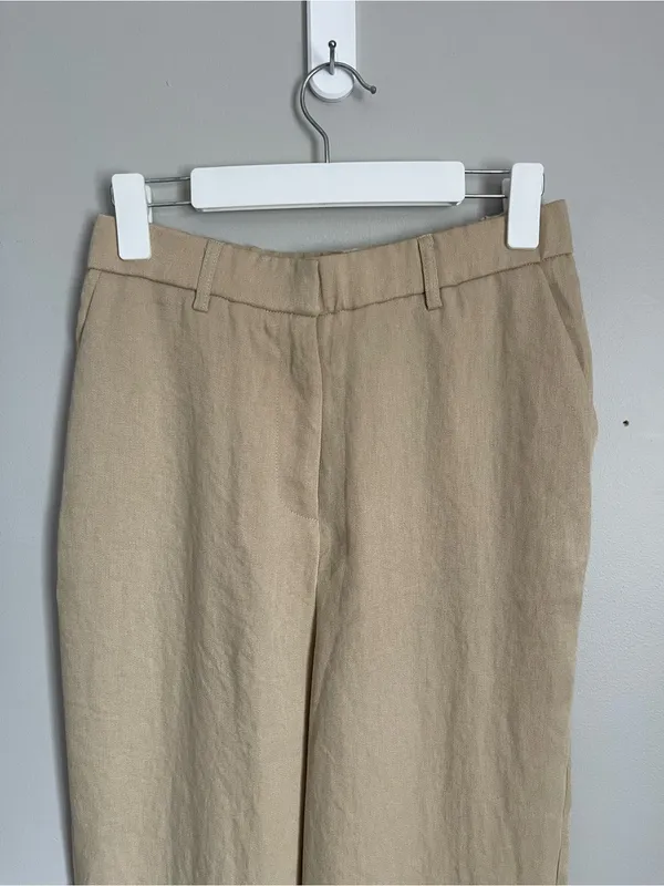 OGL Tan European Linen Blend Mid Rise Flared Pant with Pockets Sz M - Image 5