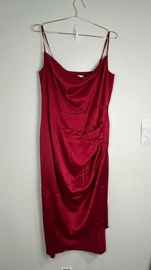 Unbranded Red Satin Cowl Neck Slip Dress - Size 2X - Image 2