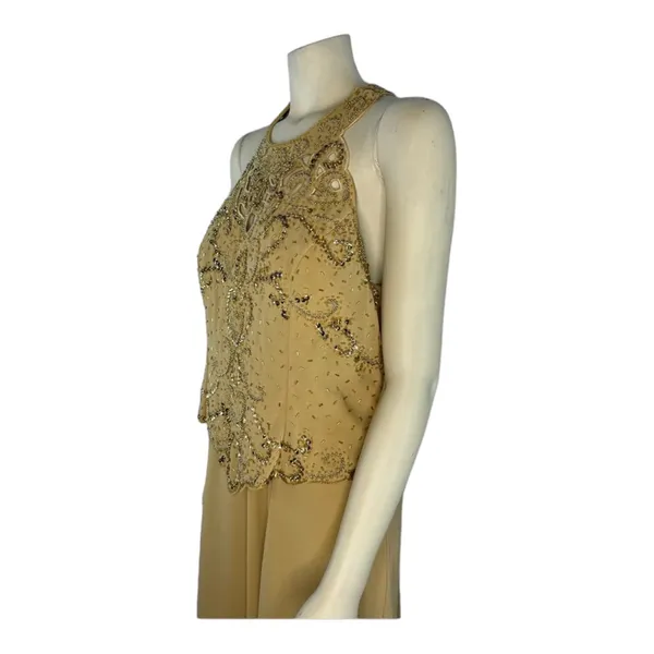 1990s Miss New York Gold Beaded Formal Gown Set Cutout Maxi L-XL - Image 7