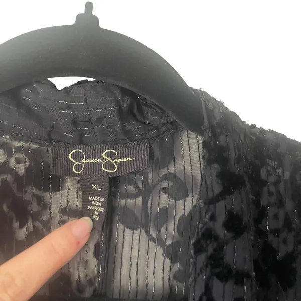Jessica Simpson XL Witchy Velvet Fringe‎ Metallic Open Front Cardigan Long Top - Image 6
