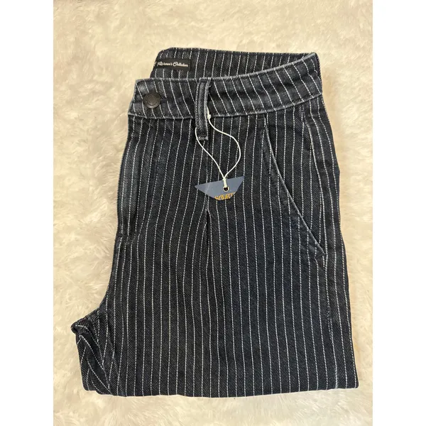 Soorty Pinstripe Chino Pants Black White Stripe Slim Fit Casual 28" - Image 10