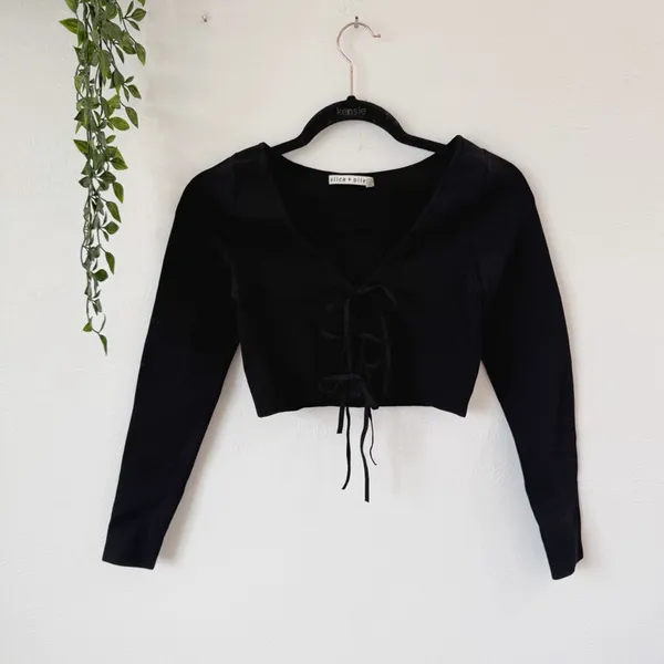 Alice + Olivia Sharee Crop Top Tie Front Black Sz S - Image 2