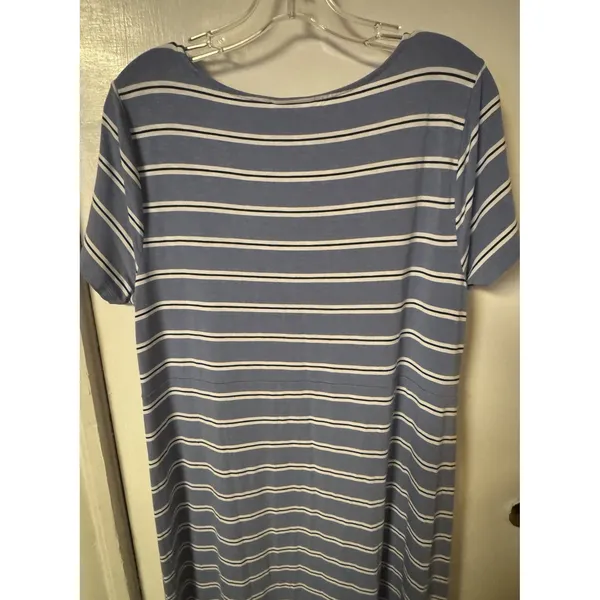 J. Jill‎ Women's Size L Blue Black and White Striped Maxi Dress Short Sleeve - Image 9