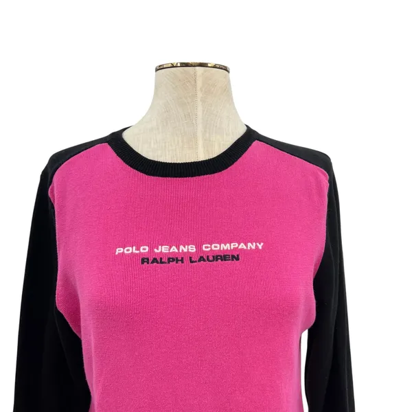 Vintage‎ Polo Jeans Co Ralph Lauren Logo Sweater Pink Black Y2K Cotton XL - Image 3