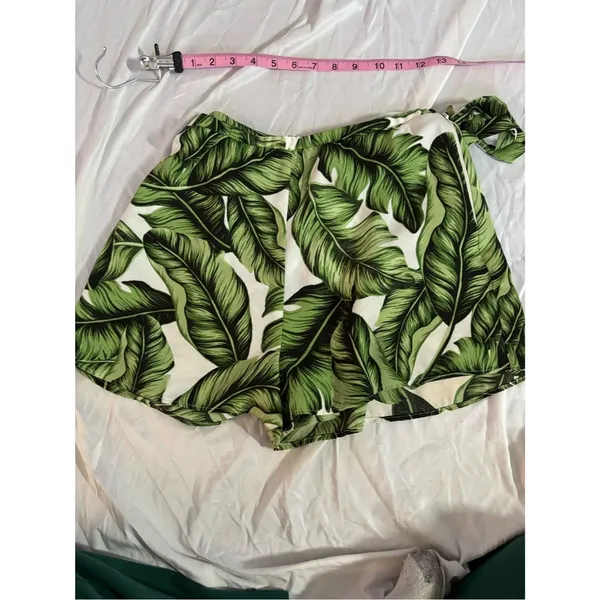 Show Me Your Mumu Tropical Palm Leaf Wrap Skort Green White High Waist Mini Skirt Shorts Size S - Image 5