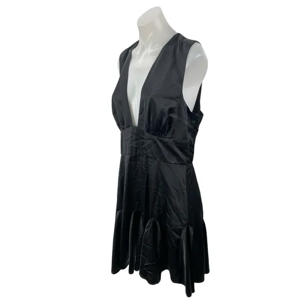 Abercrombie & Fitch Black Silk Satin Plunge Sleeveless Fit & Flare Mini Dress L - Image 4