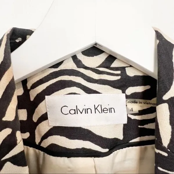 Calvin‎ Klein Blazer Size 4 Black Cream Zebra Animal Print Executive Sleek Retro - Image 5