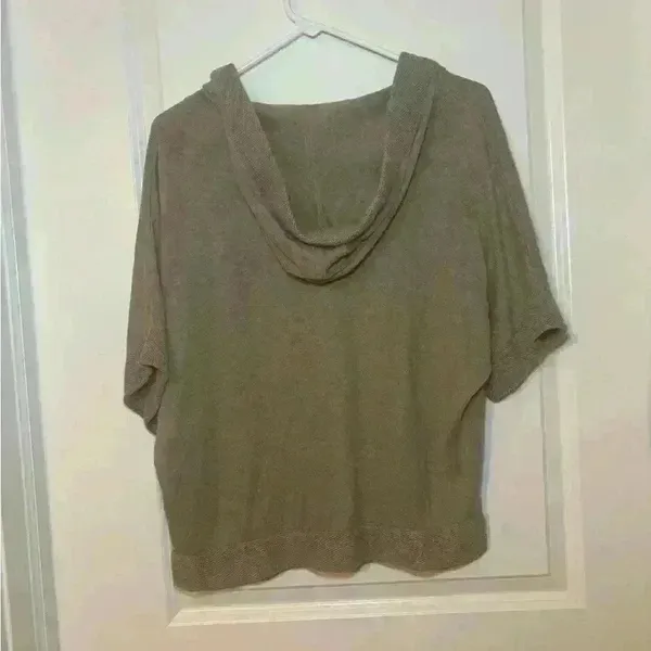 VTG Y2K Hollister Hooded Short Sleeve Shrug Cardigan Tan. Size Large. - Image 3