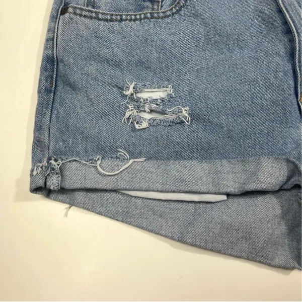 The Vintage Shop George High Waisted Rigid Denim Rolled Hem Distressed Cutoff Denim Shorts 32 Y2K - Image 2