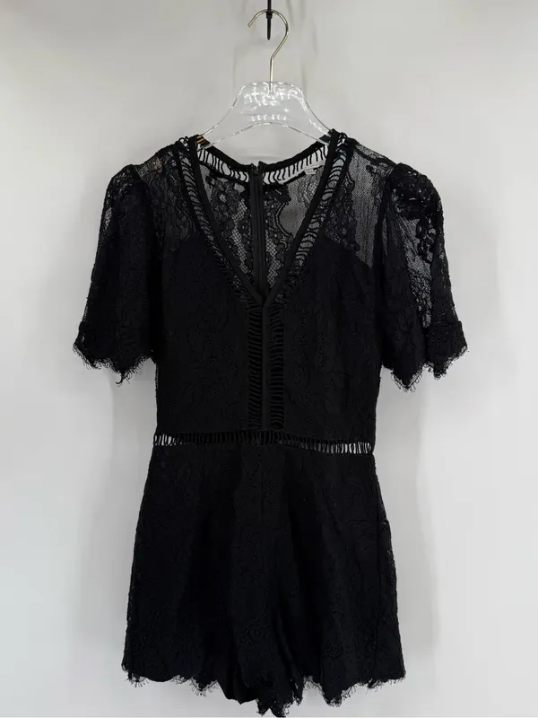 Lovers + Friends Josephine Black Lace‎ Short Sleeve Romper Size small - Image 4