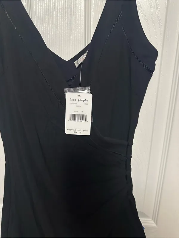 Free People Black Wrap-Front Spaghetti Strap Mini Dress - Image 5