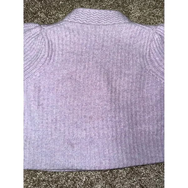 LoveShackFancy Cardigan Women XS Lavender Good Wool Cashmere Cropped Ribbed Puff - Image 9