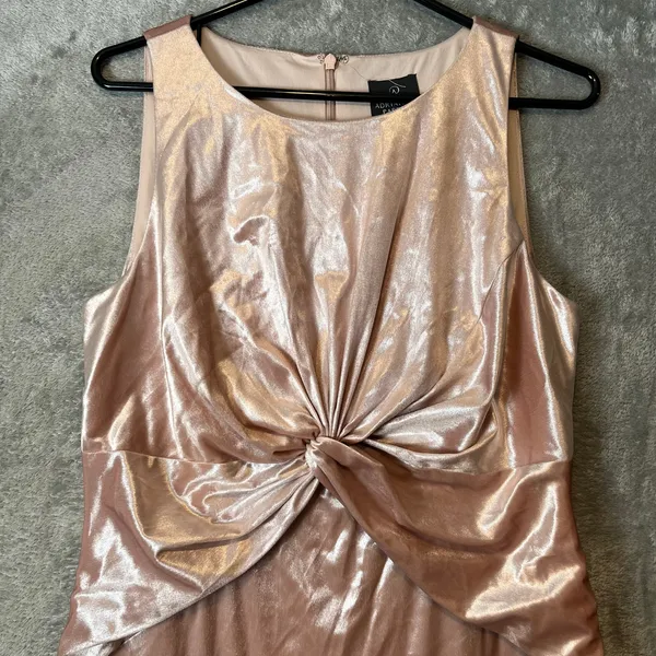 Adrianna Papell Velvet‎ Twist Front Maxi Dress Blush Pink Sz 12 Wedding Formal - Image 2