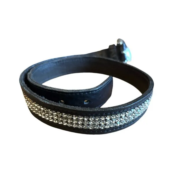 Italian Leather Rhinestone Belt Size XS Western Silver Black Boho Vintage - Image 3