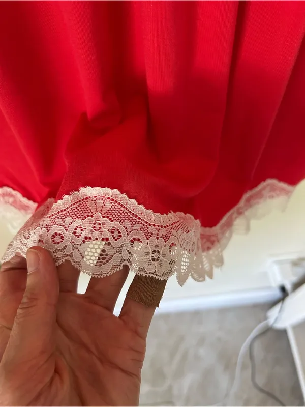 Dolls Kill Avid love ❤️ red white lace trim babydoll nighty mini slip dress S - Image 3