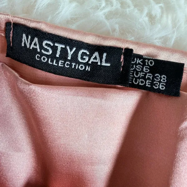 Nasty Gal Collection Pink Satin Cowl Neck High Leg Bodysuit UK 10 - Image 3