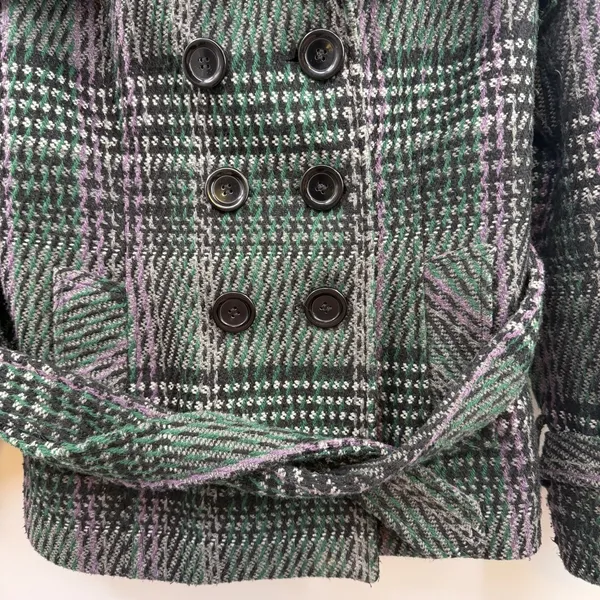 Vintage Donatella Plaid Wool Blend Belted Peacoat Petite Large Dark Academia - Image 4