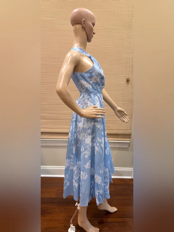 Light Blue Floral Halter Midi Dress - Image 3
