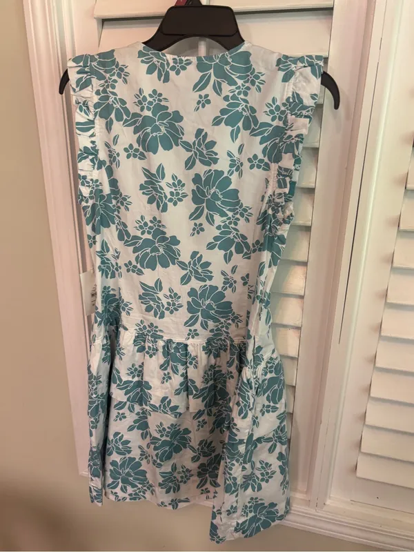 Free Assembly White And Blue Flutter Sleeve Floral Dress Size Small - Image 3
