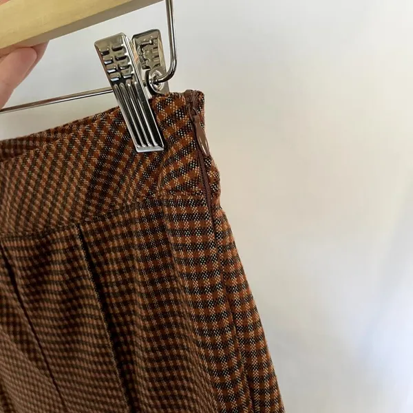 Anthropologie hem & thread orange brown checkered bootcut‎ pants women's size S - Image 5
