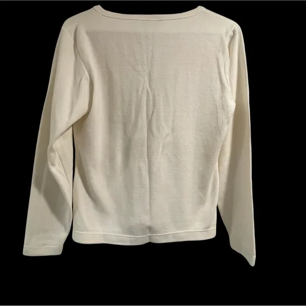 VTG Styl New York White Cream M Button Up Ribbed Sweater Cardigan Minimalist Y2K - Image 3