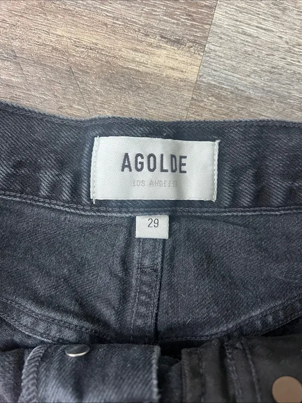 AGOLDE Black Distressed High-Rise Denim Shorts ♟️ - Image 3