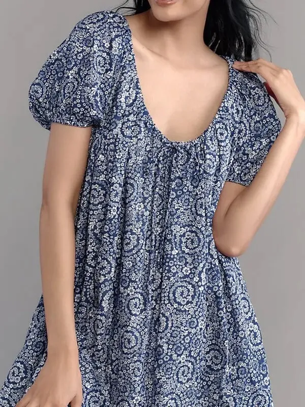 Anthropologie Maeve Mini Swing Dress‎ Blue White Ditsy Floral NWT Small - Image 12