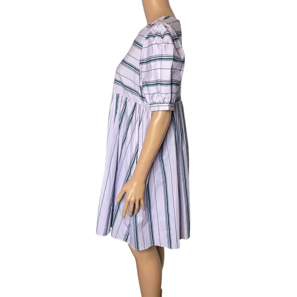 English Factory Puff Sleeve Striped Mini Dress size M Lilac Relaxed Babydoll New - Image 3