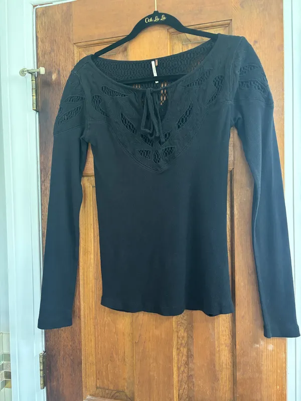 Free People Black Tie Long Sleeve Shirt - Image 2