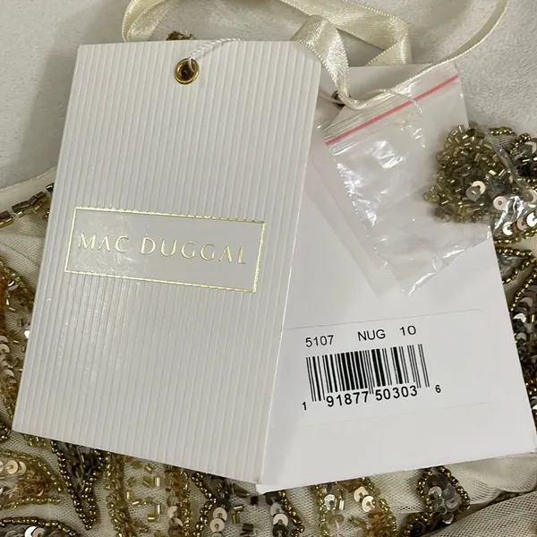 NWT Mac Duggal Style 5107 Plunging Neckline Sequins Gown Dress Gold Nude Size 10 - Image 8