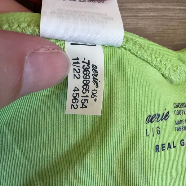 Aerie Lime Green Floral Embroidered Cheekiest Side Tie Bikini Bottom Large‎ L - Image 5