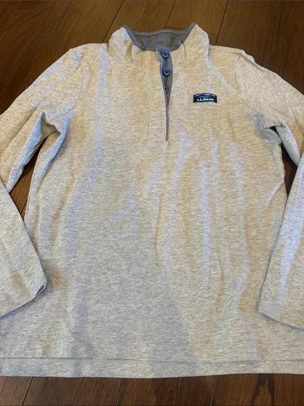 L.L. Bean Light Gray Heather Henley Pullover Size Small - Image 4