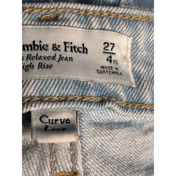 Abercrombie & Fitch 90s Relaxed High Rise Jeans Distressed Light Wash‎ 27 - Image 9