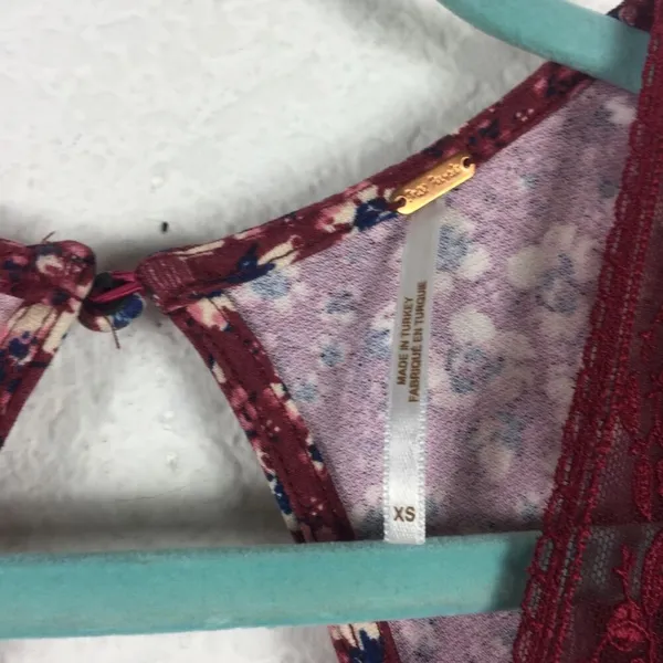 Free People Sweet Talker Lace Mini Dress Size XS Burgundy Floral 90s Grunge Boho - Image 5