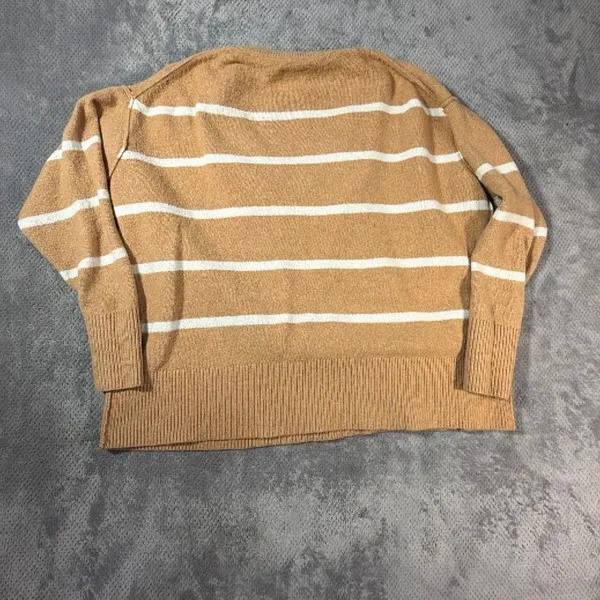 Aerie unREAL V-Neck Sweater Women S Beach Dune Cream Stripe Oversized Pullover - Image 7