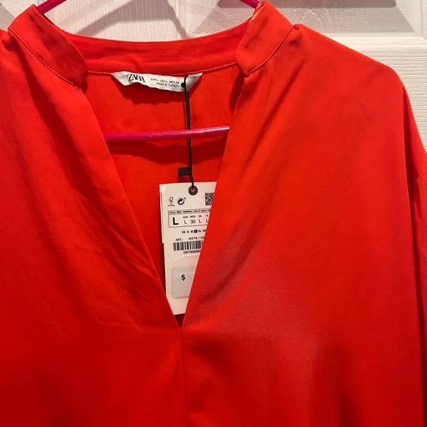 NWT Zara Orange‎ Long Sleeve V Neck Blouse Top Womens Large V Neck Lyocell Blend - Image 5