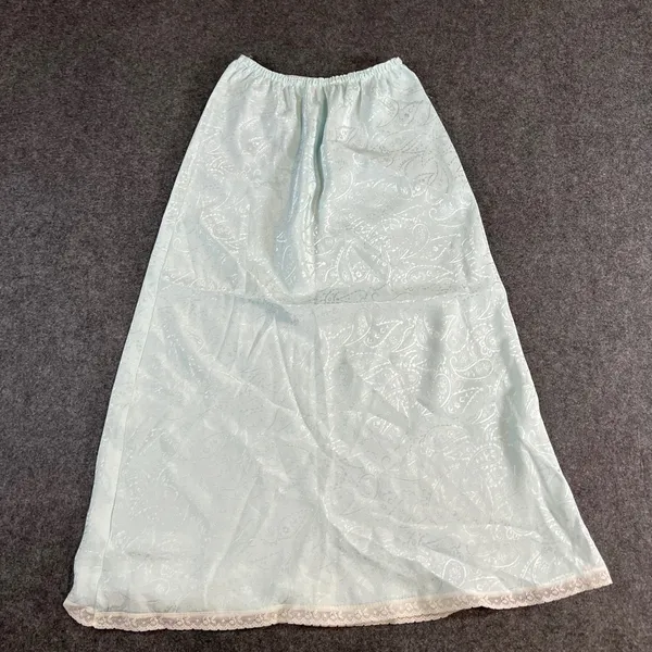 VTG‎ Paisley Jacquard Maxi Half Slip Light Blue Lace Trim Satin Skirt Lingerie - Image 7