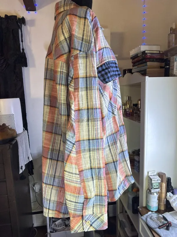 ee:some Oversized Mixed Plaid Button Up Blue Size L - Image 2