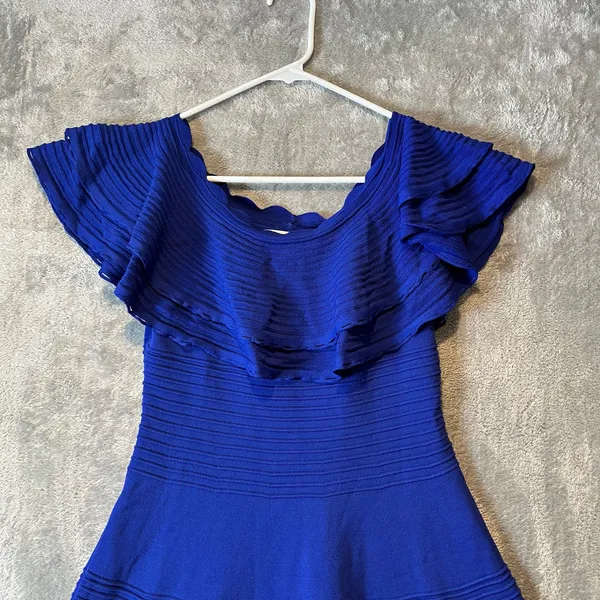 Eliza J Small Royal Blue Off Shoulder Ruffle Fit & Flare Cocktail Dress New - Image 6