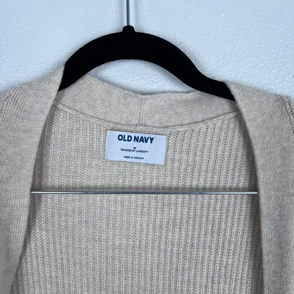 Old Navy Womens Long‎ Sleeve Open Front Ribbed Cardigan Beige M - Image 2
