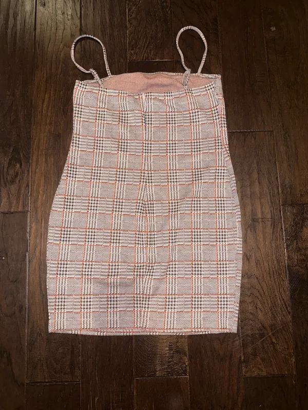 H&M Plaid Spaghetti Strap Bodycon Dress - Pink/Beige XL Juniors - Image 3