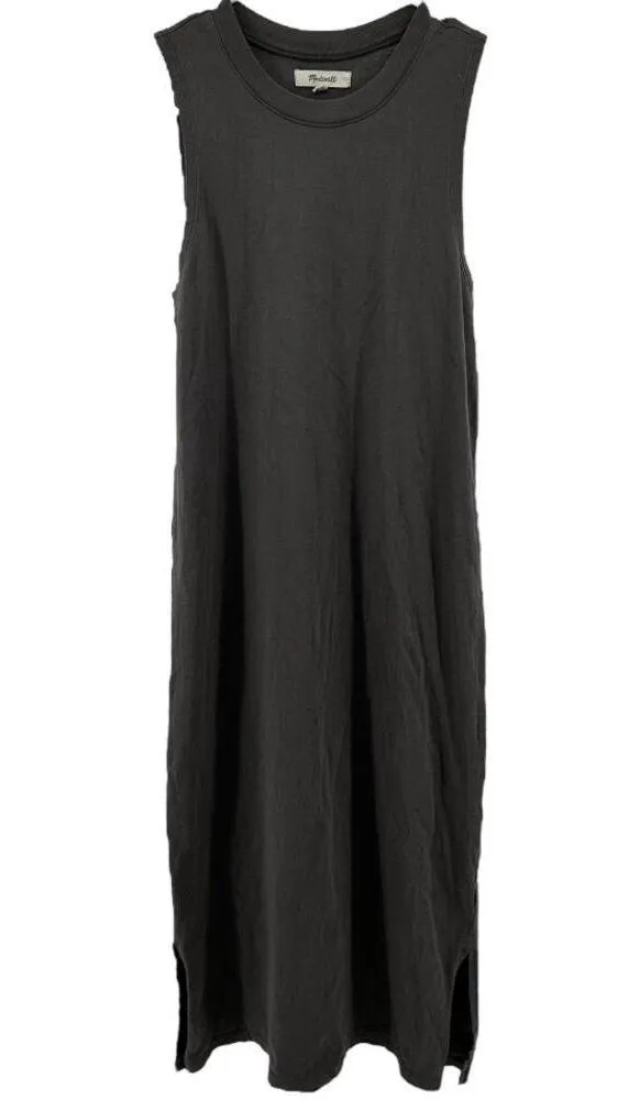 Madewell Organic Cotton Crewneck Tank Midi Dress Side Slit Cotton Gray XXS - Image 2