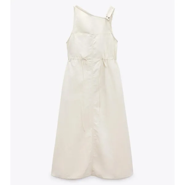 Zara Asymmetric Nylon Midi Dress Ecru White Size Small - Image 7